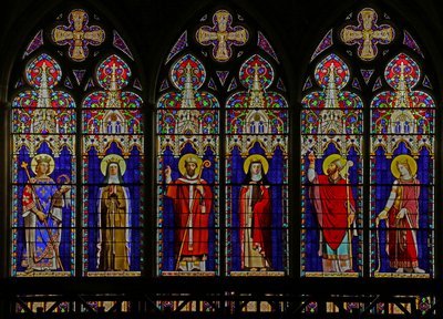 Window depicting Six figures by Ingres with architectural surround by Viollet le Duc by Jean Auguste Dominique Ingres